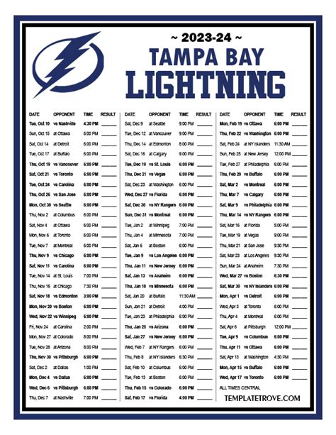 nhl tampa bay lightning schedule